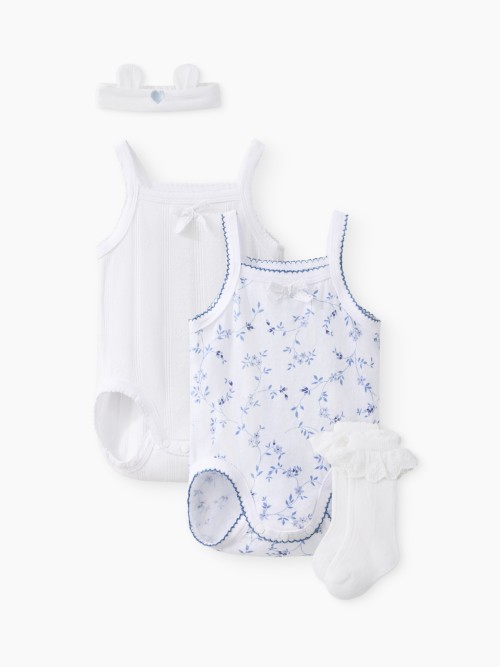 Комплект Happy Baby: боди (2шт), носки, повязка (blue (flowers), 68, 90155-0)