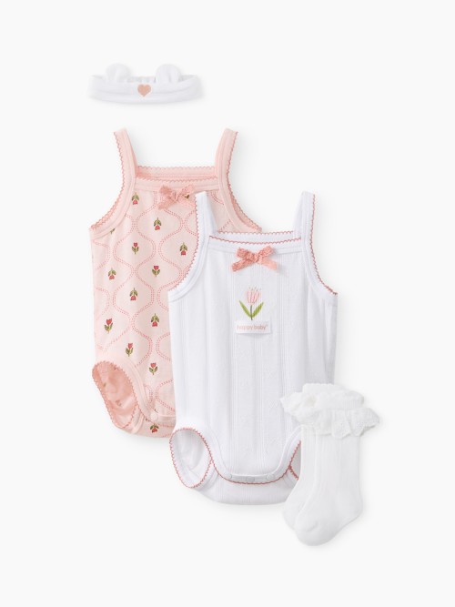 Комплект Happy Baby: боди (2шт), носки, повязка (white&pink, 62, 90155-0)