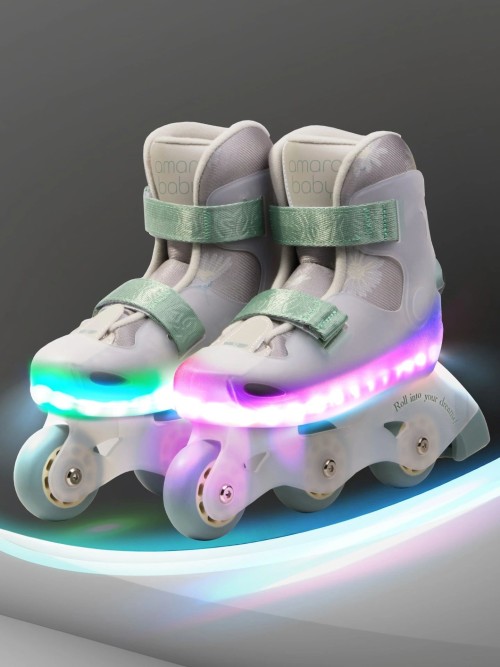 Ролики Amarobaby Wish Led подсветка бежевый/зеленый 33-34
