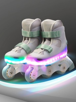 Ролики Amarobaby Wish Led подсветка бежевый/зеленый 31-32