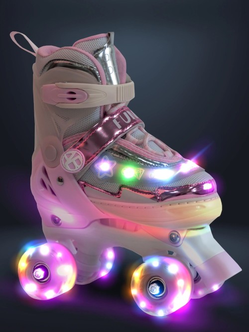 Ролики Amarobaby Glory светящиеся колеса бежевый/розовый 34-37