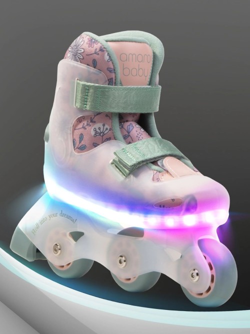 Ролики Amarobaby Wish Led подсветка розовый/зеленый 31-32