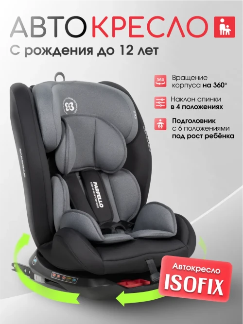 Автокресло Farfello Le 5 Isofix 0/1/2/3 (0-36кг) Black/Grey
