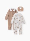 Набор Happy Baby: пижамный комбинезон (2 шт) и нагрудный фартук (beige (dog), 68, 90161-0)