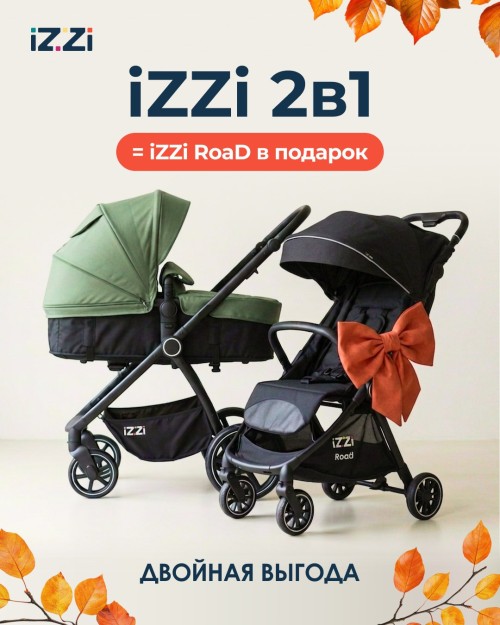 Комплект Коляска iZZi 2в1 Olive + Road Black