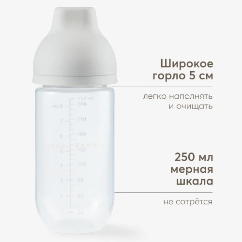 Бутылочка Happy Baby с крышкой и силиконовой соской, 250 мл (light gray new, 10031)