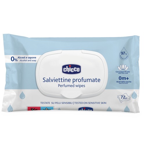 Cалфетки Chicco 0+ влажные очищающие 72 шт с клапаном, с экстрактом лотоса