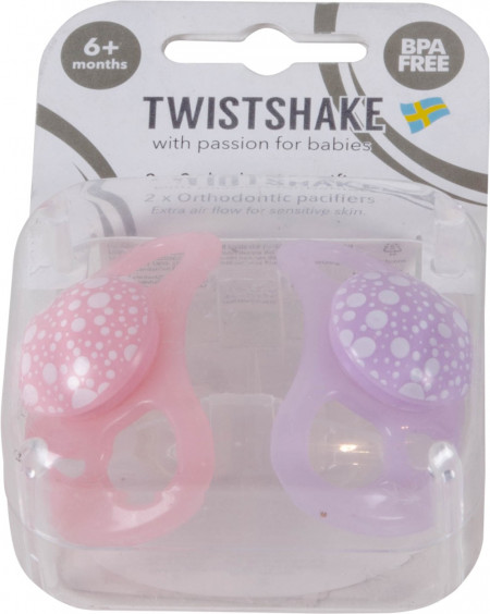 Пустышка Twistshake в наборе из 2 шт. Пастельный розовый и паст.фиол.  Возраст 6+m.